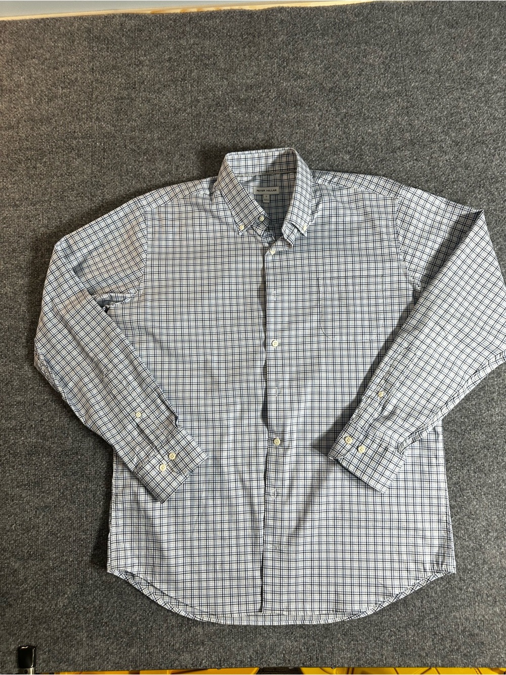 Peter Millar Blue and White Plaid Button-Down Shirt